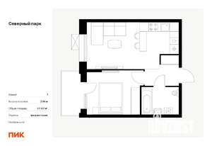 1-к квартира, вторичка, 37м2, 6/10 этаж