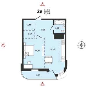 2-к квартира, вторичка, 58м2, 20/25 этаж