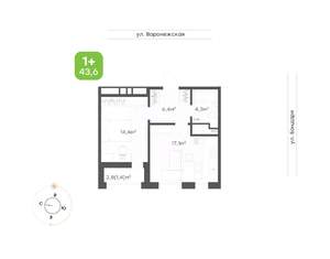 1-к квартира, вторичка, 44м2, 16/16 этаж