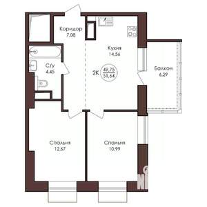 2-к квартира, вторичка, 52м2, 4/23 этаж