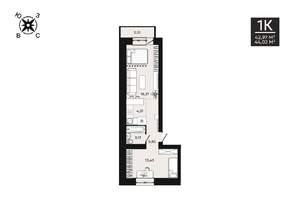 1-к квартира, вторичка, 44м2, 2/8 этаж
