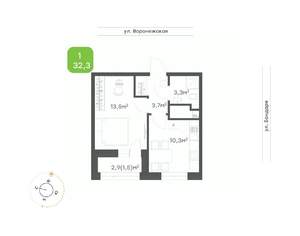 1-к квартира, вторичка, 32м2, 12/20 этаж