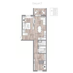 3-к квартира, строящийся дом, 65м2, 2/4 этаж