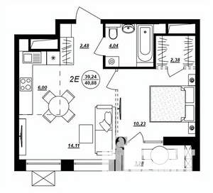 2-к квартира, строящийся дом, 41м2, 8/17 этаж
