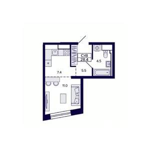 1-к квартира, строящийся дом, 28м2, 26/30 этаж