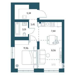 1-к квартира, вторичка, 42м2, 18/25 этаж