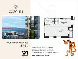 1-к квартира, вторичка, 58м2, 7/15 этаж