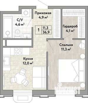 1-к квартира, вторичка, 37м2, 19/21 этаж