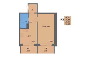 1-к квартира, строящийся дом, 44м2, 9/10 этаж