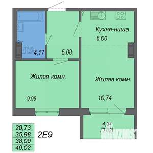 2-к квартира, строящийся дом, 40м2, 1/10 этаж