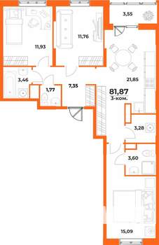 3-к квартира, вторичка, 82м2, 1/10 этаж