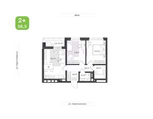 2-к квартира, строящийся дом, 58м2, 4/7 этаж
