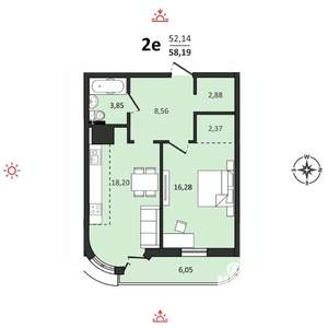 2-к квартира, вторичка, 58м2, 10/25 этаж