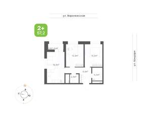 2-к квартира, вторичка, 57м2, 9/16 этаж