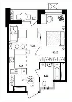 2-к квартира, строящийся дом, 42м2, 10/17 этаж