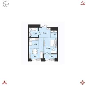 2-к квартира, вторичка, 42м2, 17/17 этаж