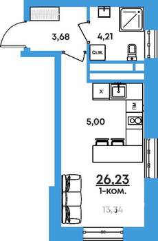 Студия квартира, вторичка, 26м2, 2/17 этаж