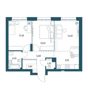 2-к квартира, вторичка, 65м2, 7/25 этаж