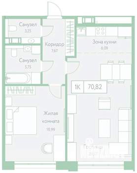 1-к квартира, вторичка, 71м2, 17/20 этаж