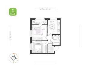 2-к квартира, вторичка, 51м2, 17/20 этаж