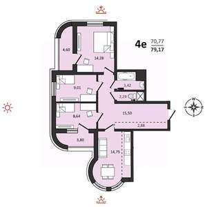 4-к квартира, строящийся дом, 79м2, 12/25 этаж