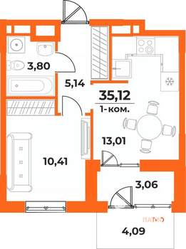 1-к квартира, вторичка, 35м2, 1/10 этаж
