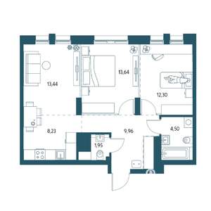 2-к квартира, вторичка, 64м2, 12/17 этаж
