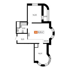 1-к квартира, вторичка, 54м2, 14/25 этаж