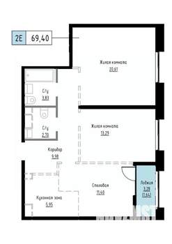 2-к квартира, вторичка, 69м2, 9/17 этаж