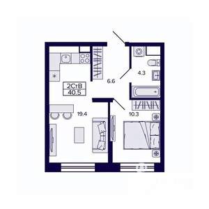 2-к квартира, строящийся дом, 41м2, 2/30 этаж