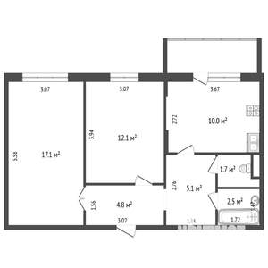 2-к квартира, вторичка, 53м2, 4/10 этаж