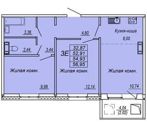 3-к квартира, вторичка, 55м2, 9/10 этаж