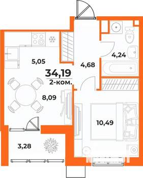 2-к квартира, вторичка, 34м2, 3/10 этаж