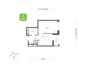 1-к квартира, вторичка, 38м2, 22/23 этаж