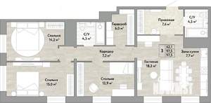 3-к квартира, вторичка, 98м2, 16/22 этаж