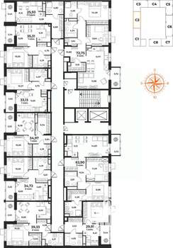 2-к квартира, вторичка, 35м2, 9/10 этаж