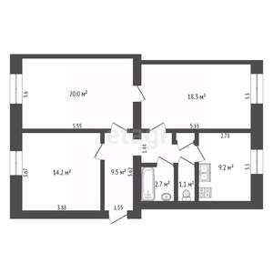 3-к квартира, вторичка, 76м2, 2/3 этаж