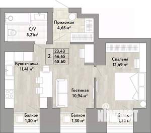 2-к квартира, вторичка, 47м2, 22/22 этаж