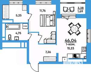 1-к квартира, вторичка, 46м2, 15/17 этаж