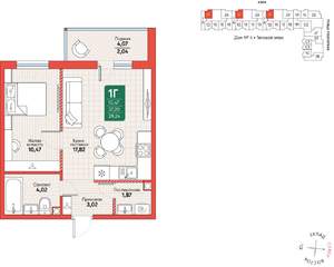 1-к квартира, вторичка, 39м2, 4/12 этаж