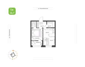 1-к квартира, строящийся дом, 37м2, 1/20 этаж