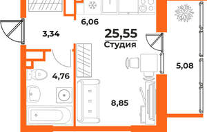 Студия квартира, вторичка, 26м2, 5/10 этаж