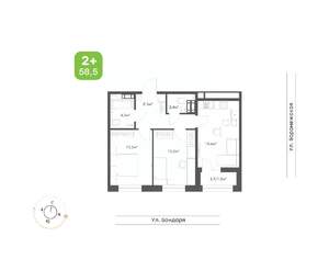 2-к квартира, вторичка, 59м2, 6/9 этаж