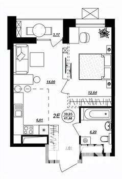 2-к квартира, строящийся дом, 41м2, 14/17 этаж