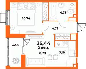 2-к квартира, вторичка, 35м2, 4/10 этаж