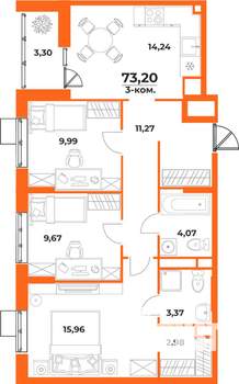 3-к квартира, вторичка, 73м2, 4/10 этаж