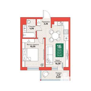 1-к квартира, вторичка, 34м2, 6/12 этаж