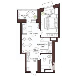 1-к квартира, вторичка, 43м2, 5/23 этаж