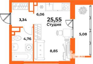 Студия квартира, вторичка, 26м2, 2/10 этаж
