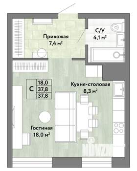 1-к квартира, строящийся дом, 38м2, 8/22 этаж